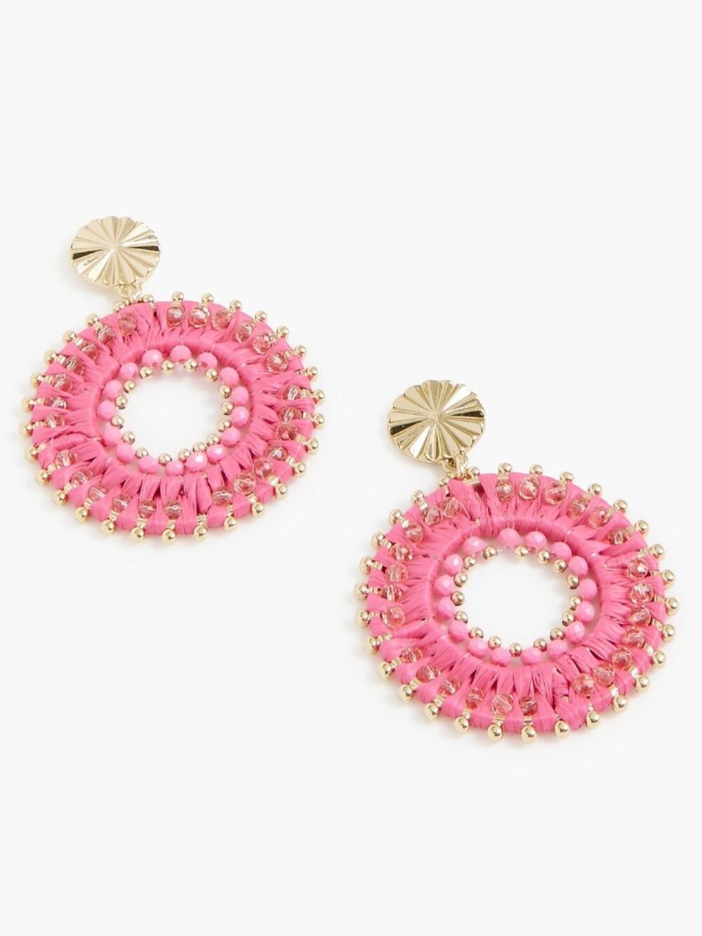 J. Crew Bright Flamingo Beaded Circle Earrings/NWT